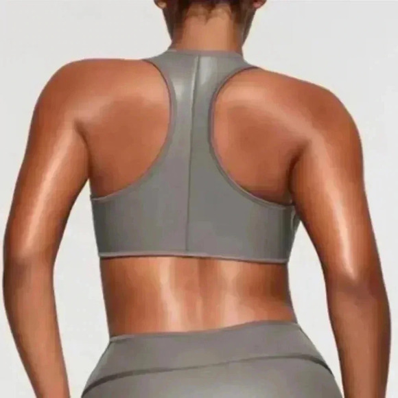 Skims Swim Top Front Zipper Racerback Rubberized Scuba Gray Chalk 2X - Picture 10 of 12